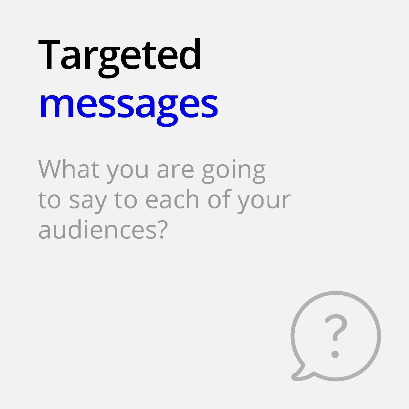 targeted messages what are you going to say to each of your audiences speech bubble question mark icon ellen and company